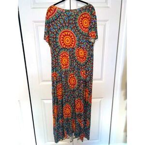 Peassa Women's Plus 1X Bohemian Maxi Dress Mandala Print w/ Pockets